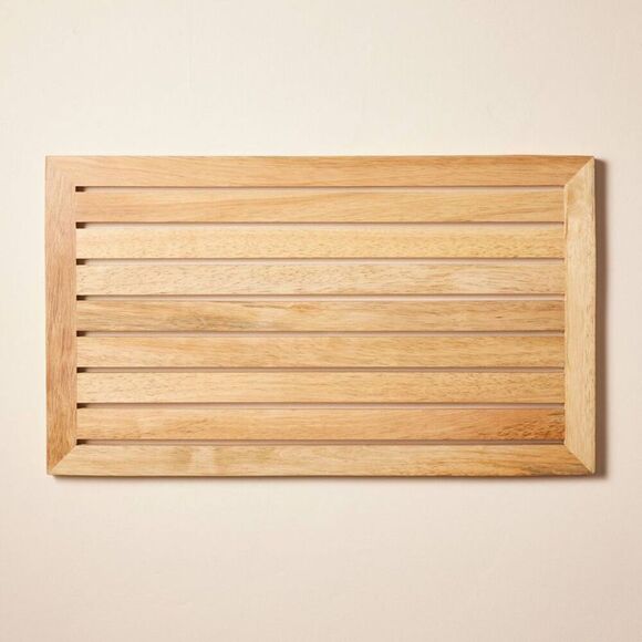 Hearth & Hand Magnolia Wood Slatted 24x14" Bath Ma Brown - Picture 1 of 4